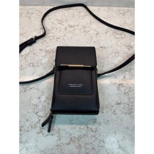Forever‎ Young Black Crossbody Phone Bag Wallet Double Zip Gold Hardware Korea